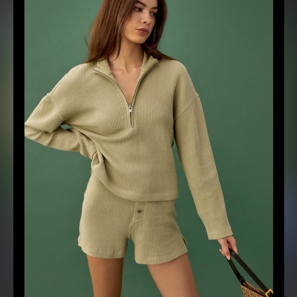 Reformation ivory Yale waffle set size large zip top size medium short - Picture 1 of 6